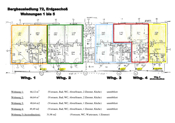 Bauplan der Wohnungen 1 bis 5 in der Bergbausiedlung Nr. 72