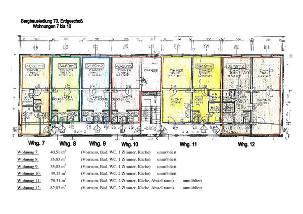 Bauplan der Wohnungen 7 bis 12 in der Bergbausiedlung Nr. 73