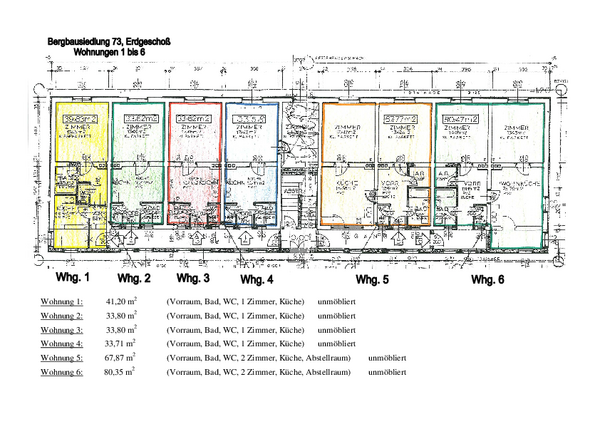 Bauplan der Wohnungen 1 bis 6 in der Bergbausiedlung Nr. 73