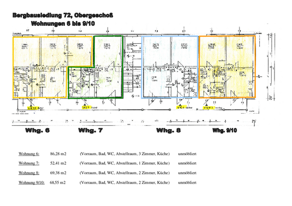 Bauplan der Wohnungen 6 bis 10 in der Bergbausiedlung Nr. 72