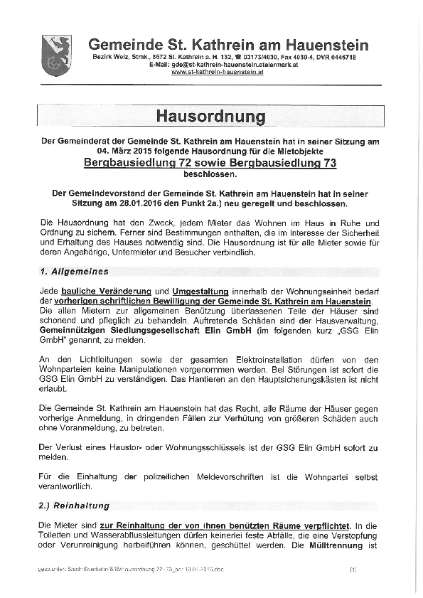 Hausordnung mit all den aufgelisteten Regeln