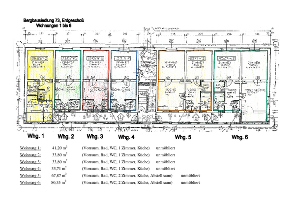 Bauplan der Wohnungen 1 bis 6 in der Bergbausiedlung Nr. 73
